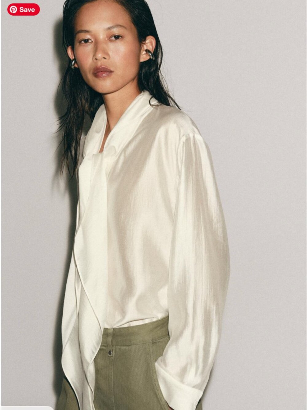 NWOT Zara Flowy Tie Shirt ZW Collection SZ M